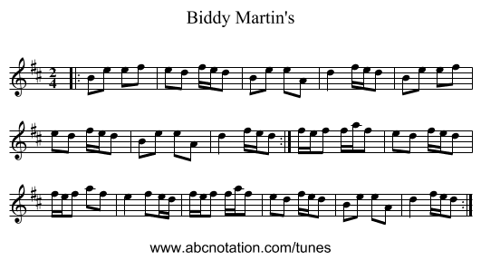 Biddy Martin's - staff notation