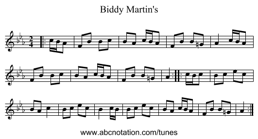 Biddy Martin's - staff notation