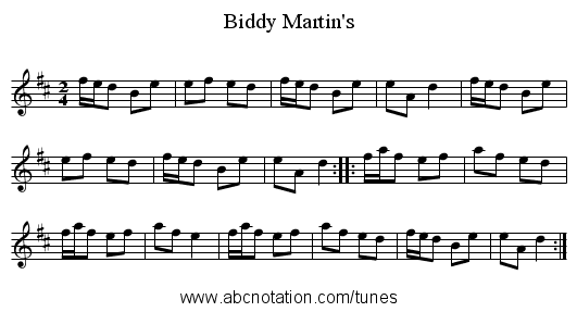 Biddy Martin's - staff notation