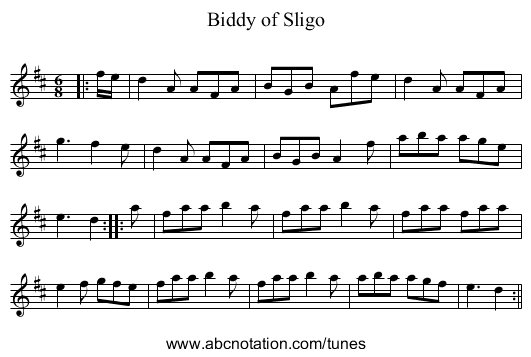 Biddy of Sligo - staff notation