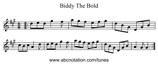 Biddy The Bold - staff notation