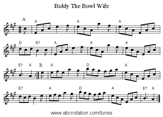 Biddy The Bowl Wife - staff notation