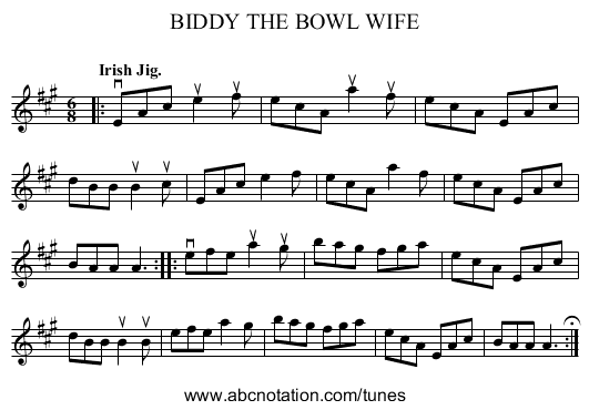 BIDDY THE BOWL WIFE - staff notation