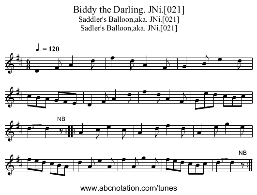Biddy the Darling. JNi.[021] - staff notation