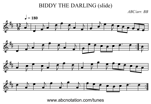 BIDDY THE DARLING (slide) - staff notation