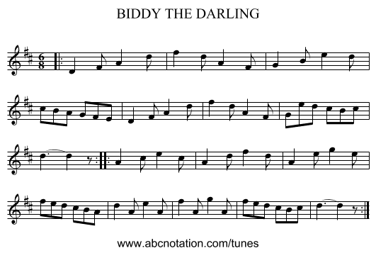 BIDDY THE DARLING - staff notation