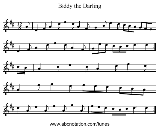 Biddy the Darling - staff notation