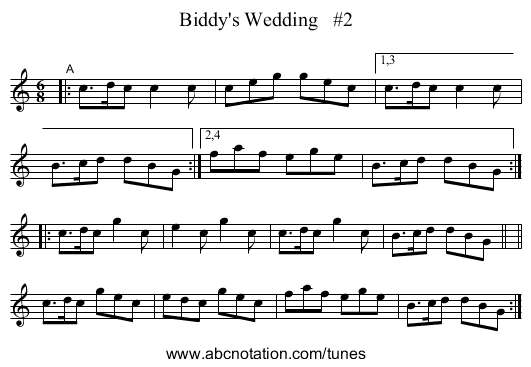 Biddy's Wedding #2 - staff notation