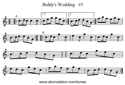 Biddy's Wedding   #3 - staff notation