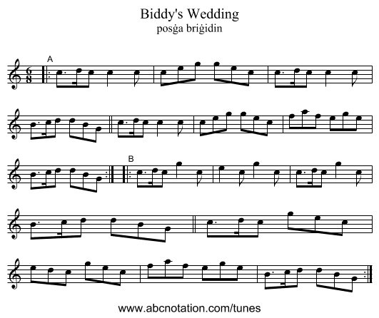 Biddy's Wedding - staff notation