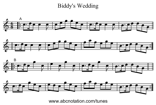 Biddy's Wedding - staff notation
