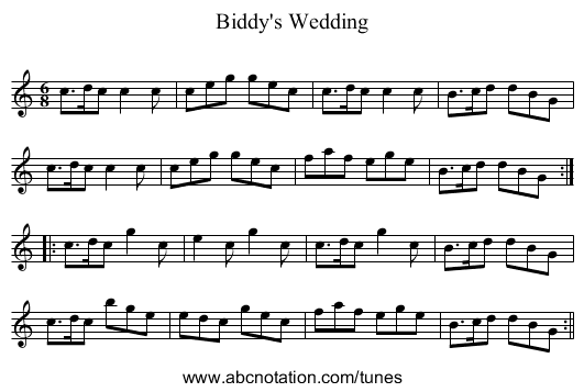 Biddy's Wedding - staff notation