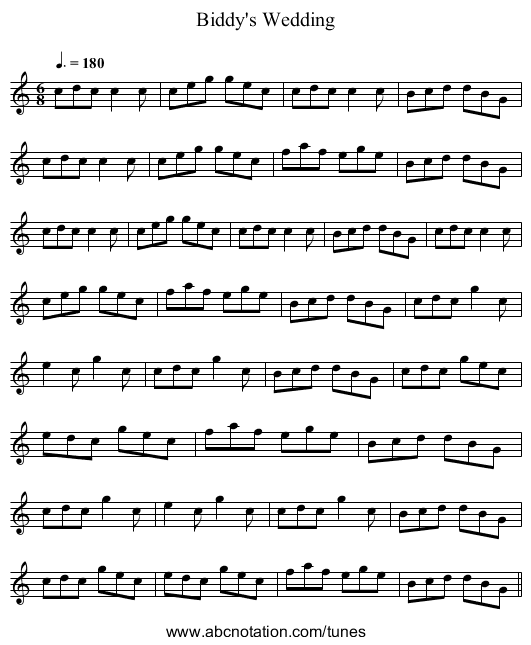 Biddy's Wedding - staff notation