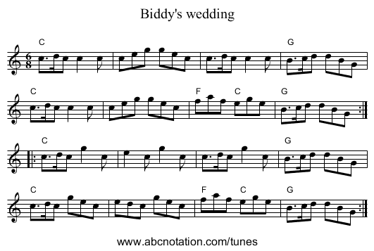 Biddy's wedding - staff notation