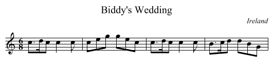Biddy's Wedding - staff notation