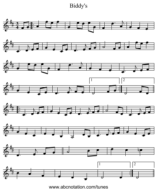 Biddy's - staff notation