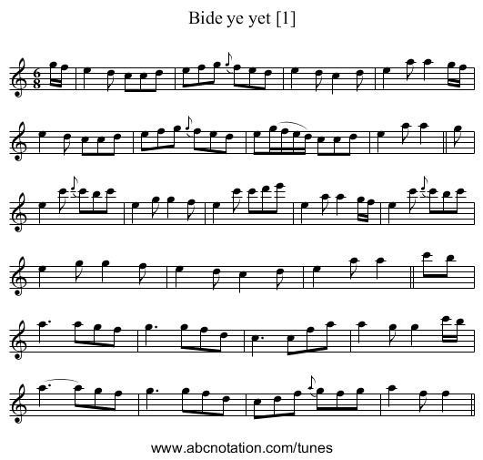 Bide ye yet [1] - staff notation