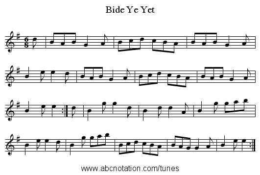 Bide Ye Yet - staff notation