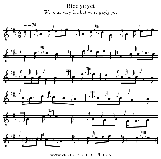 Bide ye yet - staff notation
