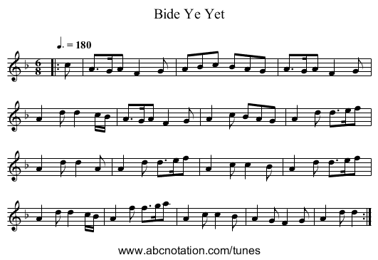 Bide Ye Yet - staff notation