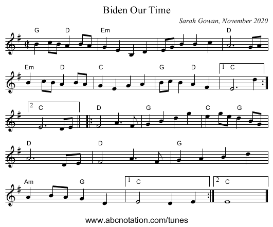 Biden Our Time - staff notation