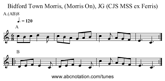 Bidford Town Morris, (Morris On), JG (CJS MSS ex Ferris) - staff notation