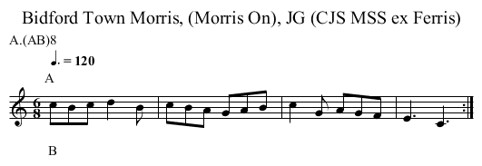 Bidford Town Morris, (Morris On), JG (CJS MSS ex Ferris) - staff notation