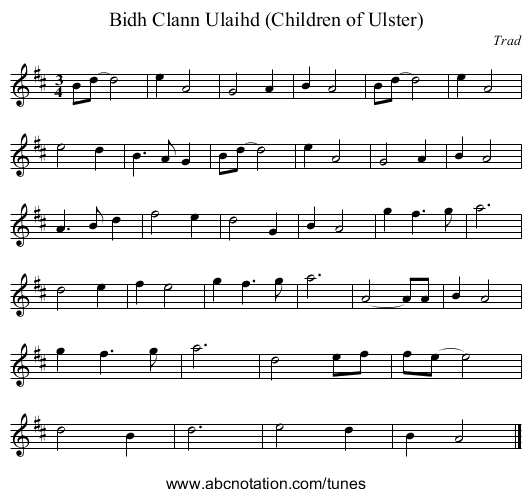 Bidh Clann Ulaihd (Children of Ulster) - staff notation