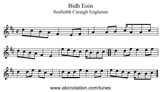 Bidh Eoin - staff notation