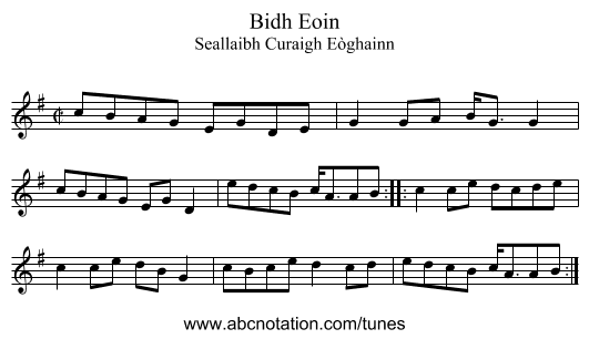 Bidh Eoin - staff notation