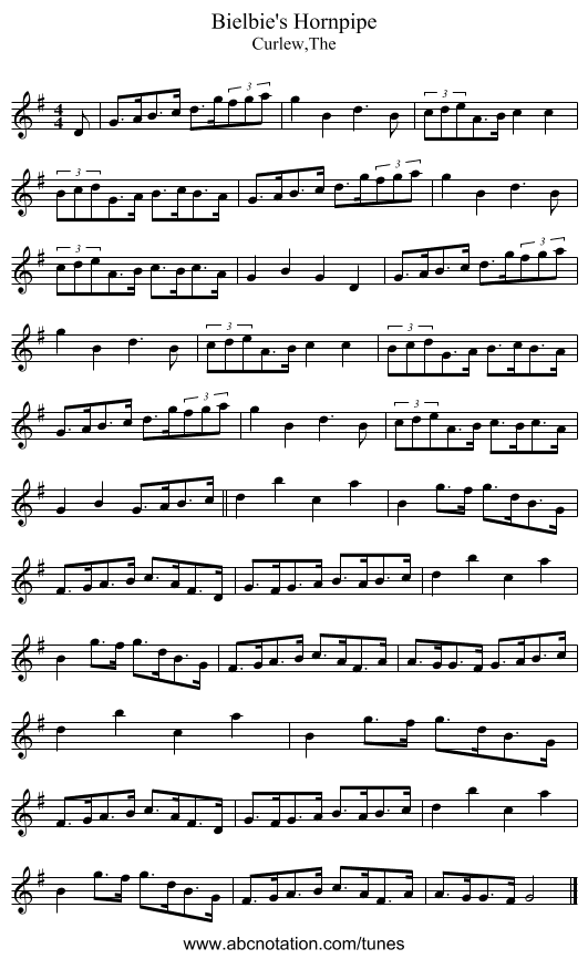 Bielbie's Hornpipe - staff notation
