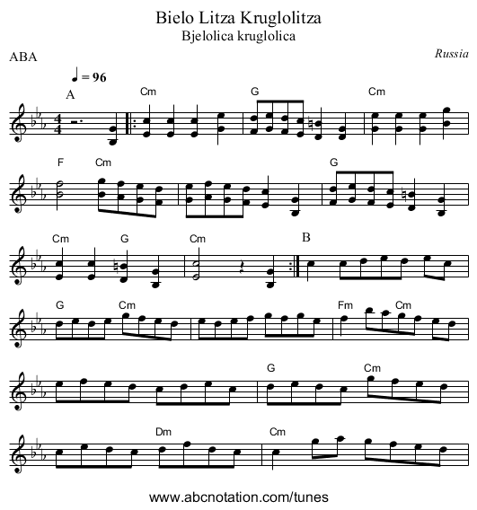 Bielo Litza Kruglolitza - staff notation