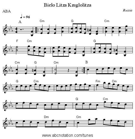 Bielo Litza Kruglolitza - staff notation