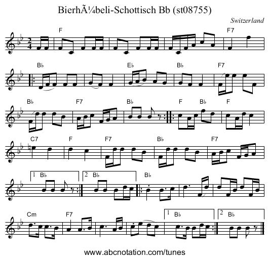 BierhÃ¼beli-Schottisch Bb (st08755) - staff notation
