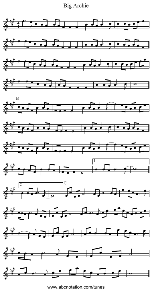 Big Archie - staff notation