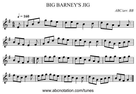 BIG BARNEY'S JIG - staff notation