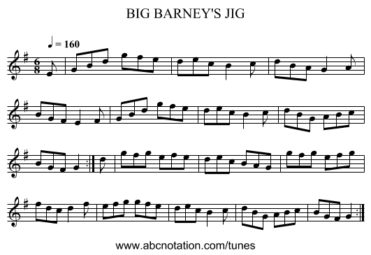 BIG BARNEY'S JIG - staff notation
