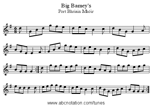 Big Barney's - staff notation