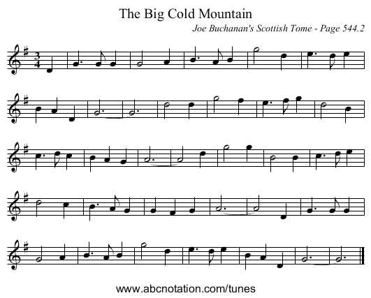 Big Cold Mountain, The - staff notation