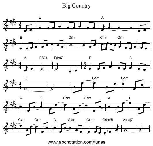 Big Country - staff notation