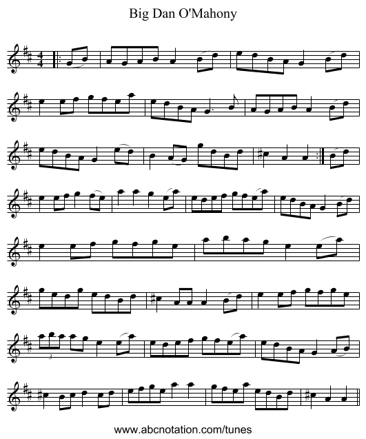 Big Dan O'Mahony - staff notation