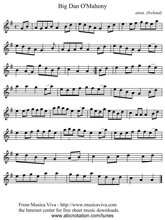 Big Dan O'Mahony - staff notation