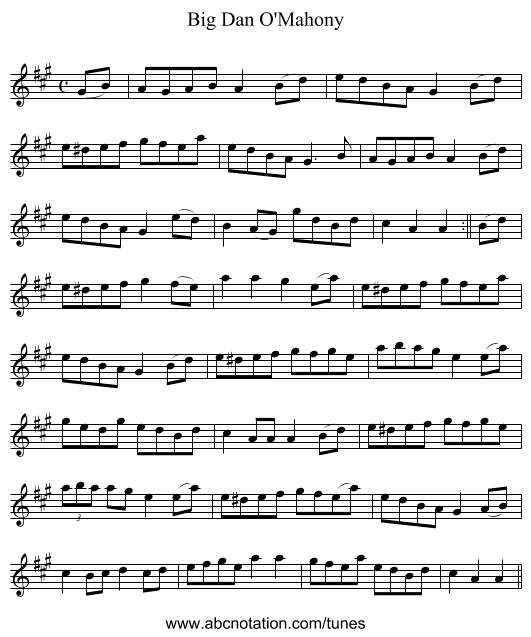 Big Dan O'Mahony - staff notation