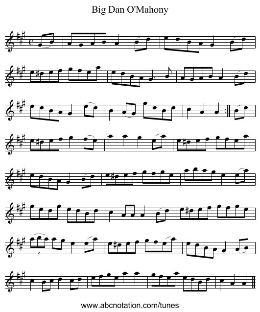 Big Dan O'Mahony - staff notation