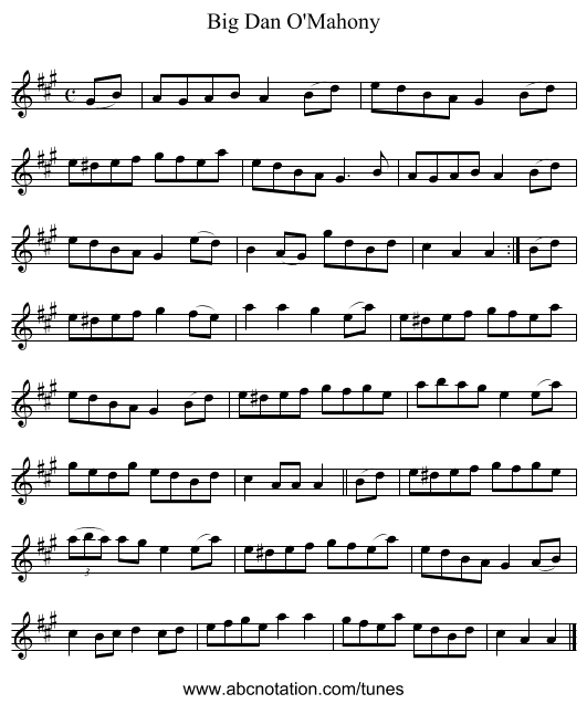 Big Dan O'Mahony - staff notation