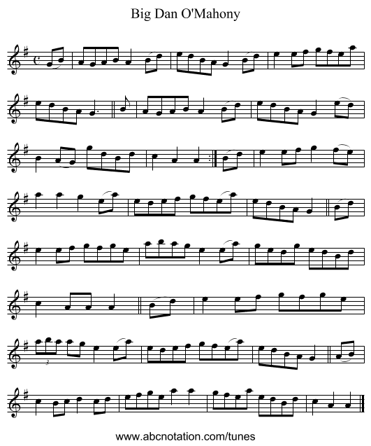 Big Dan O'Mahony - staff notation
