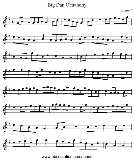 Big Dan O'mahony - staff notation