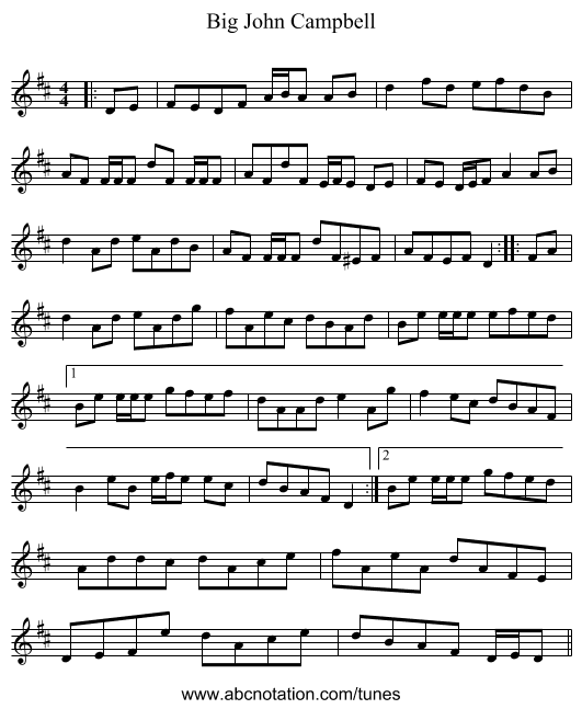Big John Campbell - staff notation