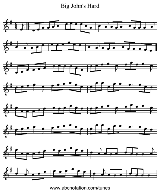 Big John's Hard - staff notation