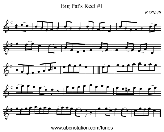 Big Pat's Reel #1 - staff notation